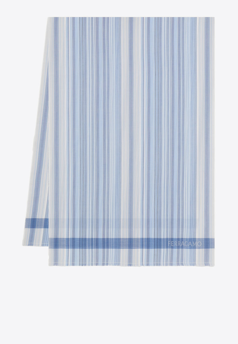 Ferragamo Stripe Pattern Scarf Light Blue 520136 ST TWILIGHT 783401 LIGHTGREY/DARKGREY