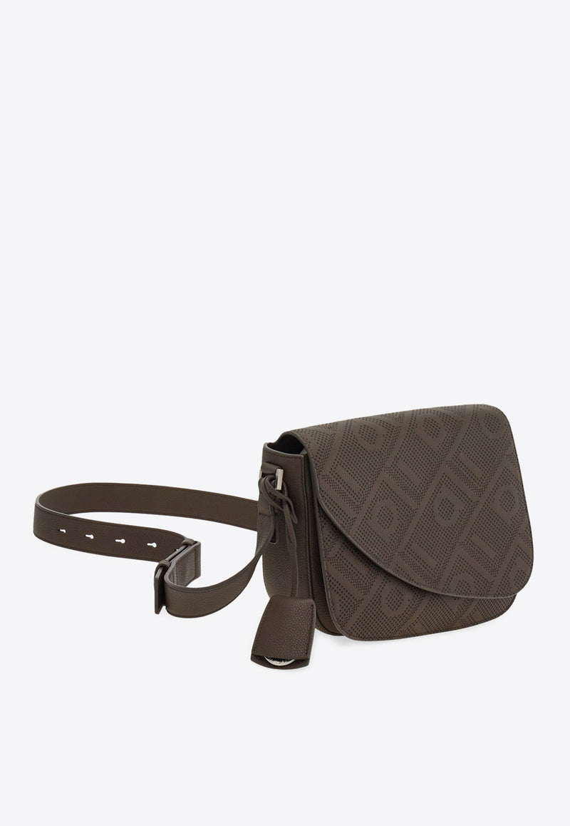 Ferragamo Small Fiamma Leather Messenger Bag Brown 241588 FIAMMA 782588 CONCRETE