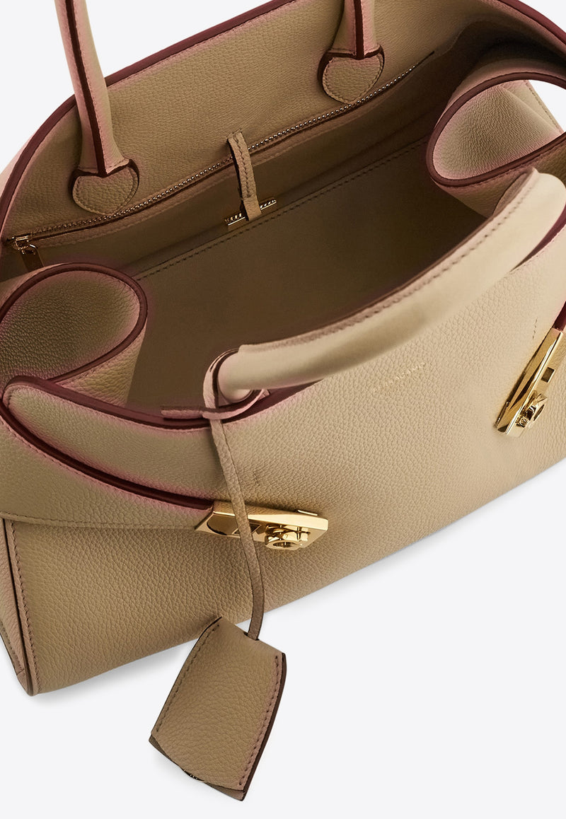 Ferragamo Medium Hug Leather Top Handle Bag Beige 215608 HUG TH S 779053 STONE