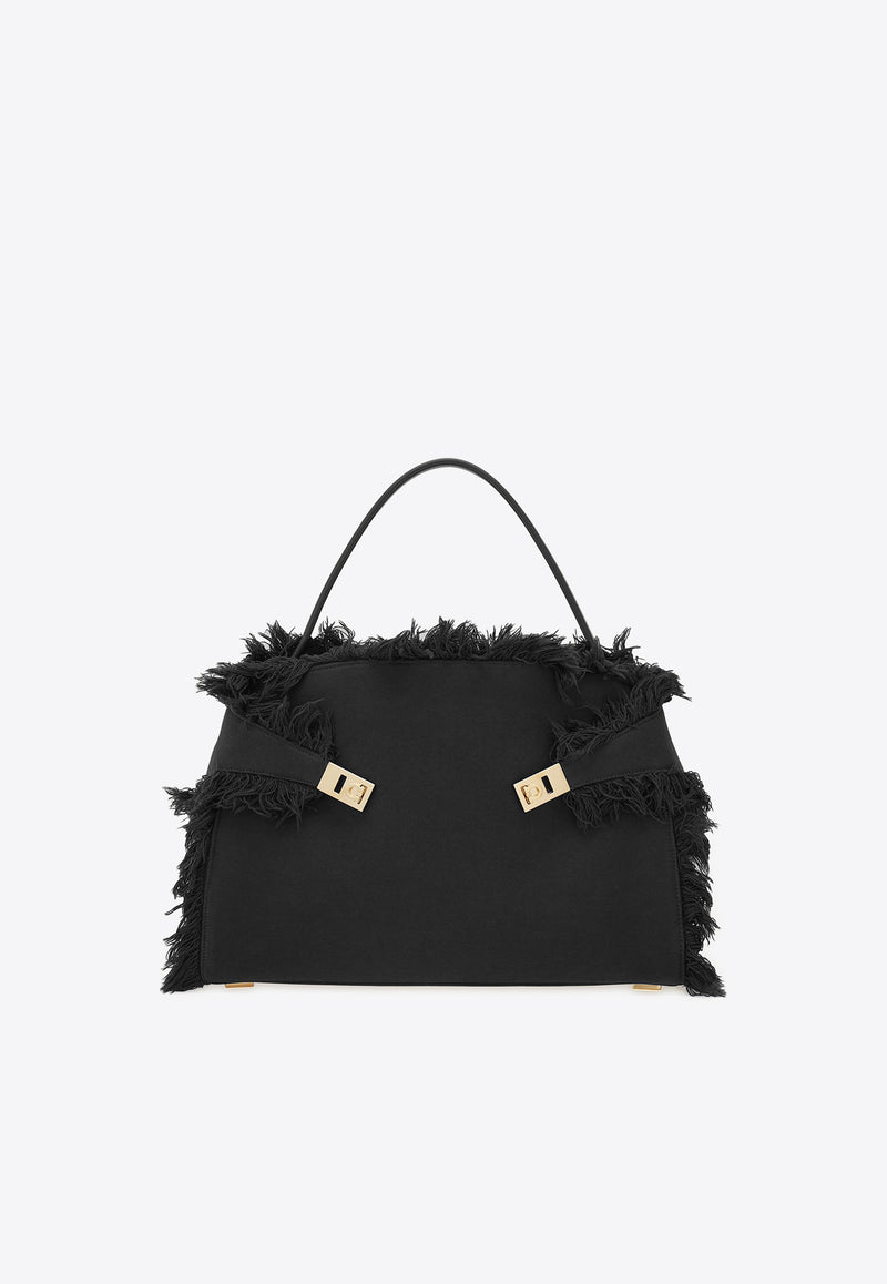 Ferragamo Large Hug Fringed Top Handle Bag Black 21A009 HUG SH M 783897 NERO