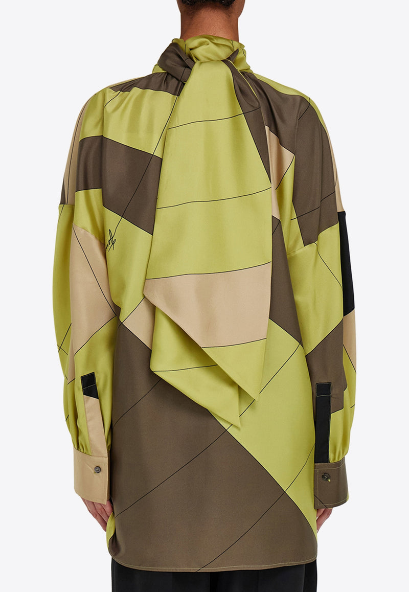 Ferragamo Parachute Pattern Silk Blouse Green 13H171 C 784130 LEMONGRASS/CON/SAF