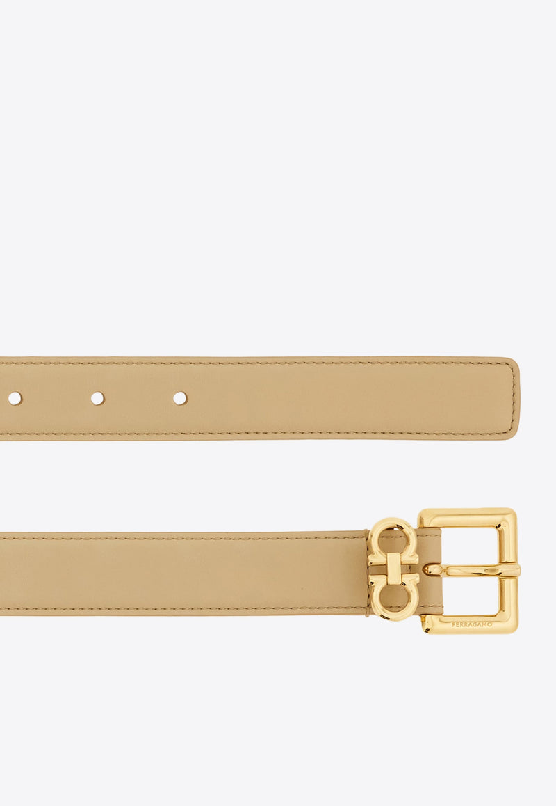 Ferragamo Double Gancini Leather Belt Beige 230346 DONNA H 25 780416 STONE