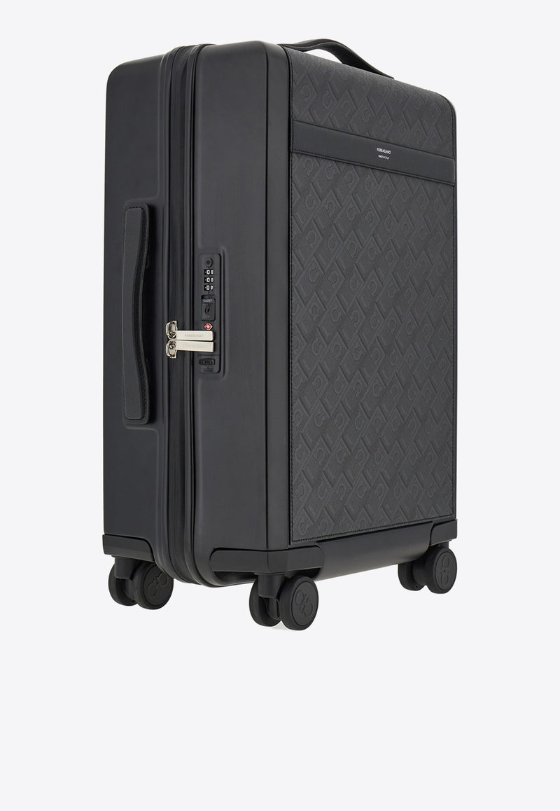Ferragamo Monogram Jacquard Cabin Suitcase Black 241165 TRA EMB BLO 780515 NERO GRI