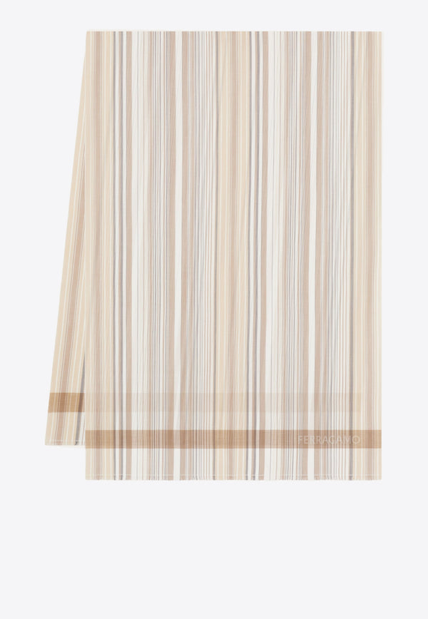 Ferragamo Stripe-Pattern Scarf Beige 520136 ST TWILIGHT 783402 STONE/CORAL