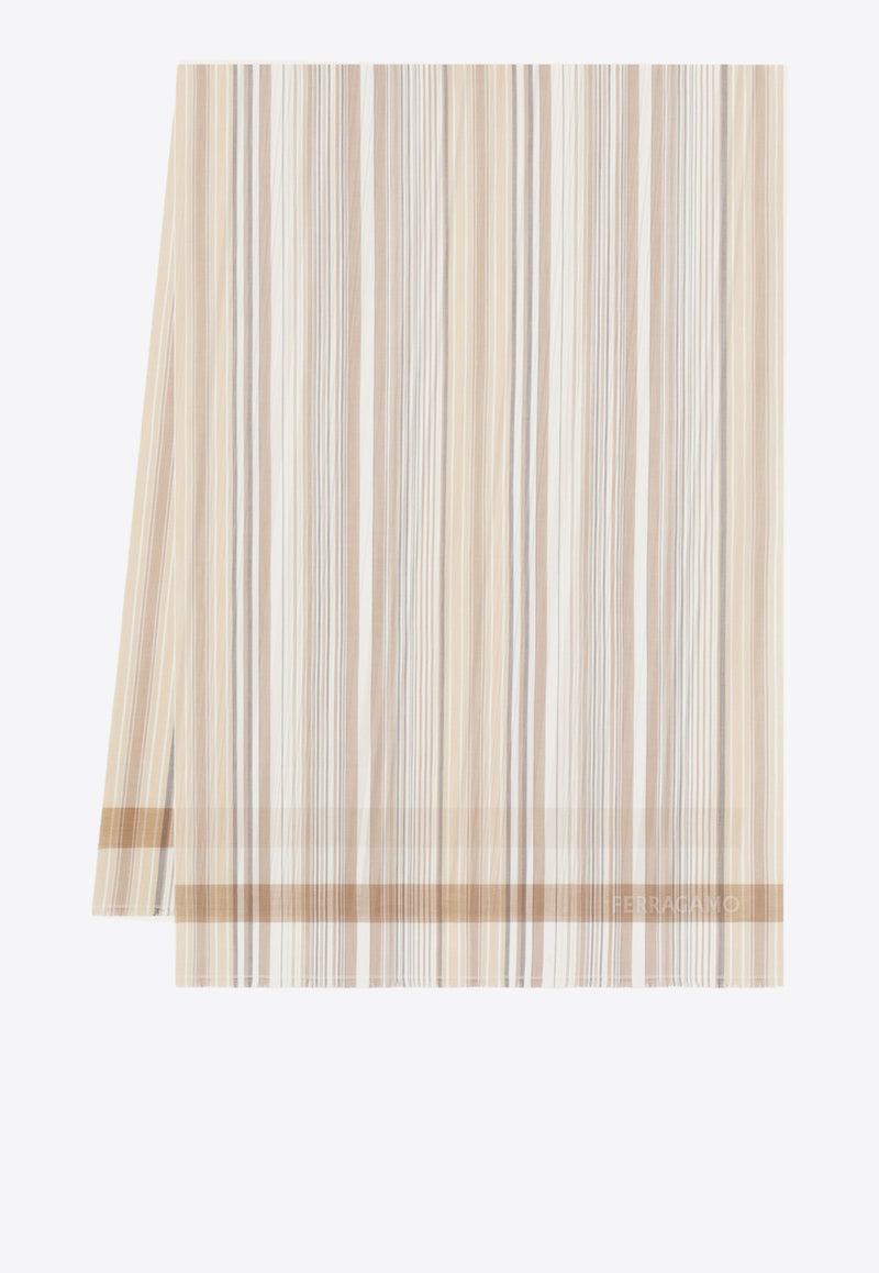 Ferragamo Stripe-Pattern Scarf Beige 520136 ST TWILIGHT 783402 STONE/CORAL