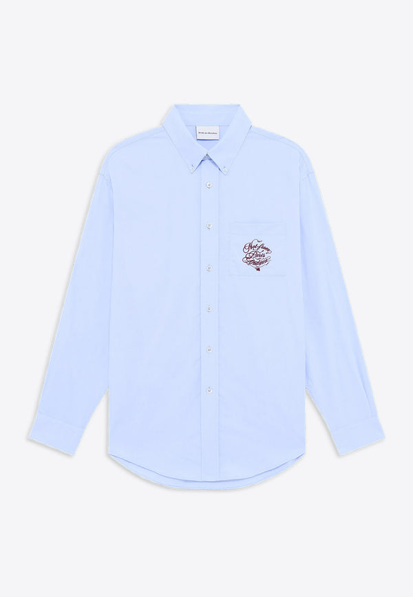 Drôle de Monsieur Slogan Vignes Print Long-Sleeved Shirt Light Blue F-SH199-CO116-LBE_LIGHT BLUE