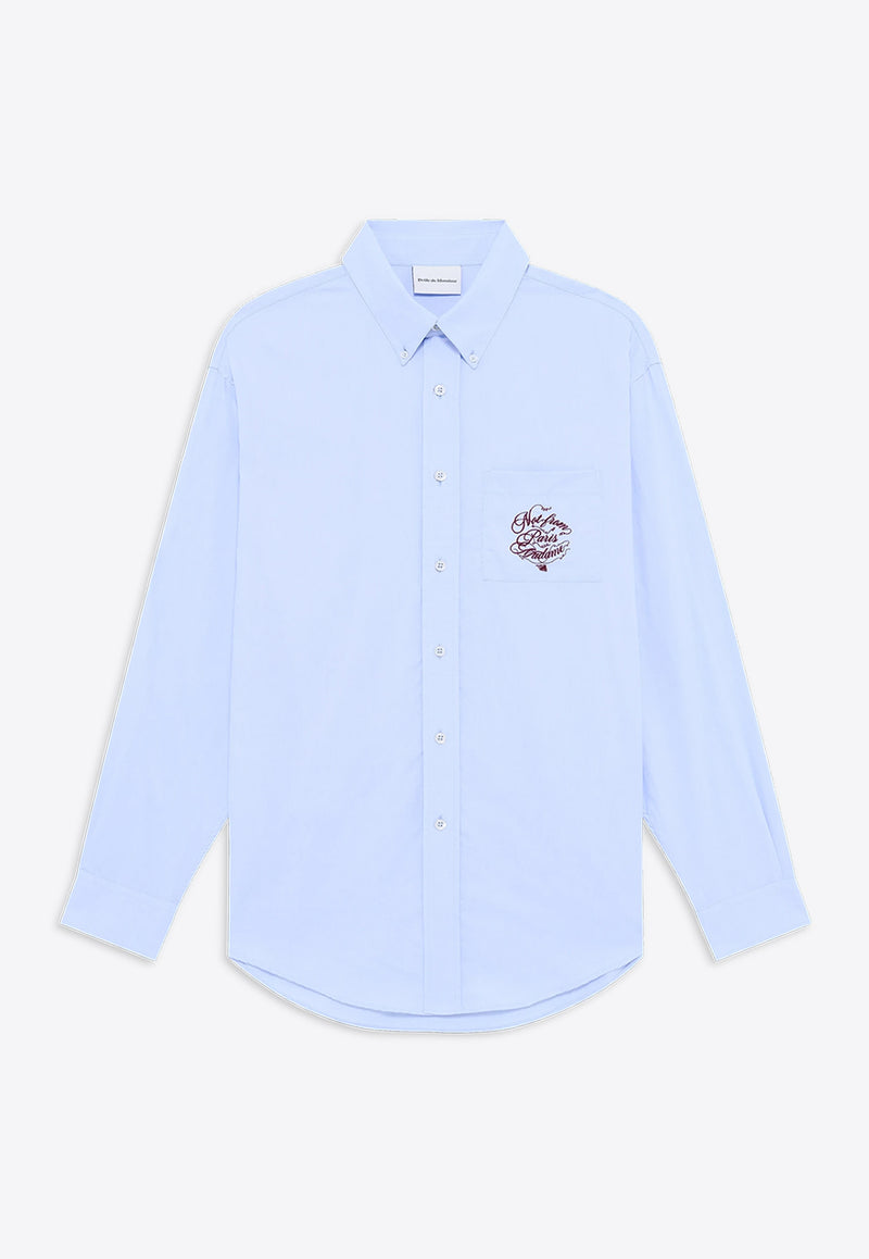 Drôle de Monsieur Slogan Vignes Print Long-Sleeved Shirt Light Blue F-SH199-CO116-LBE_LIGHT BLUE