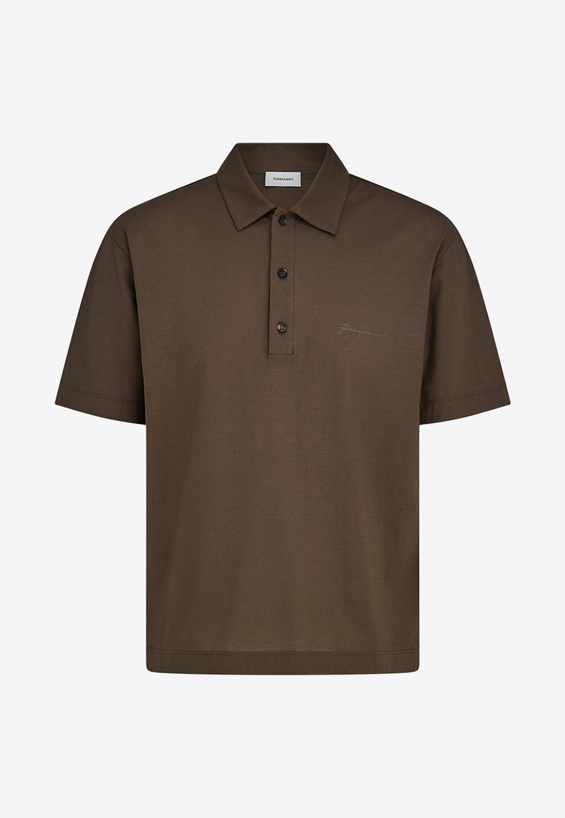 Ferragamo Logo Short-Sleeved Polo T-shirt 122709 H 782781 CONCRETE Brown