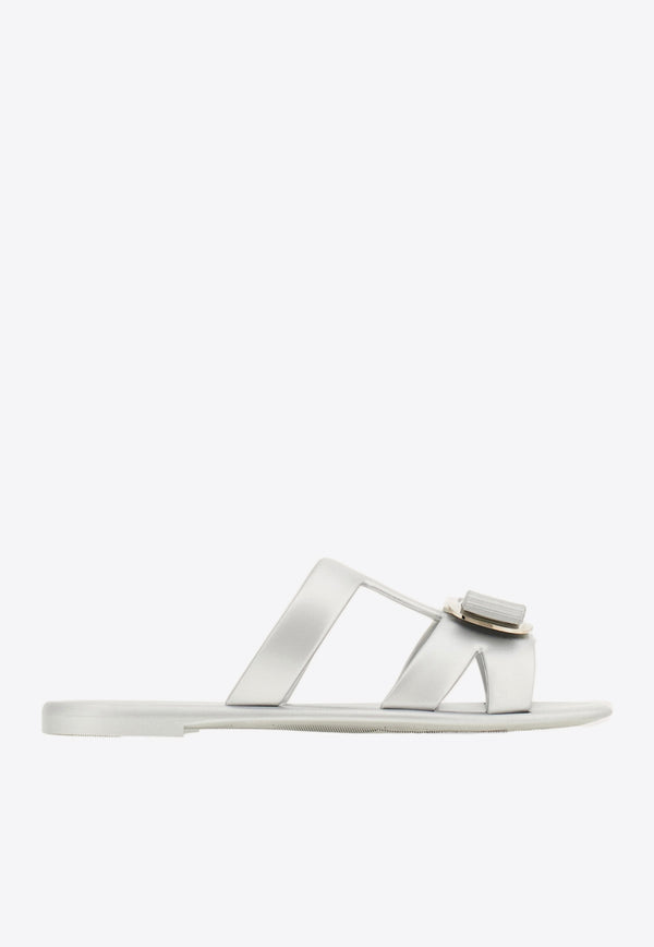 Ferragamo Lilou Vara Bow Slides 01J325 LILOU 779980 SILVER Silver