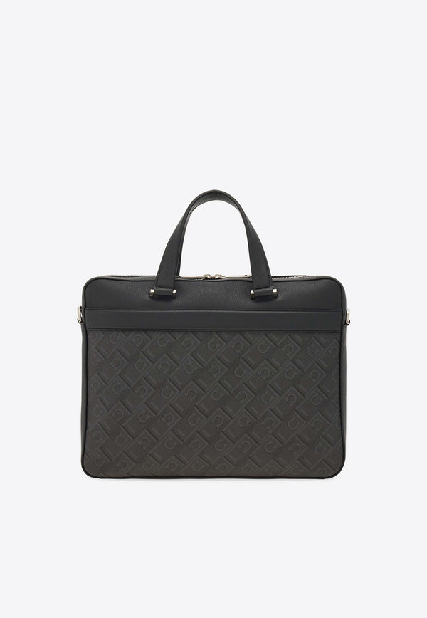 Ferragamo Monogram Jacquard Briefcase Black 241723 ALL OVER 781303 NERO GRI