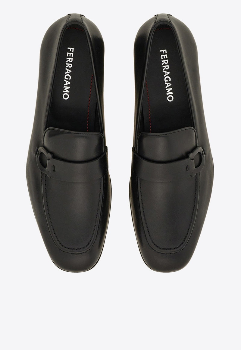 Ferragamo Bonny Gancini Leather Loafers 029917 BONNY 782415 NERO Black