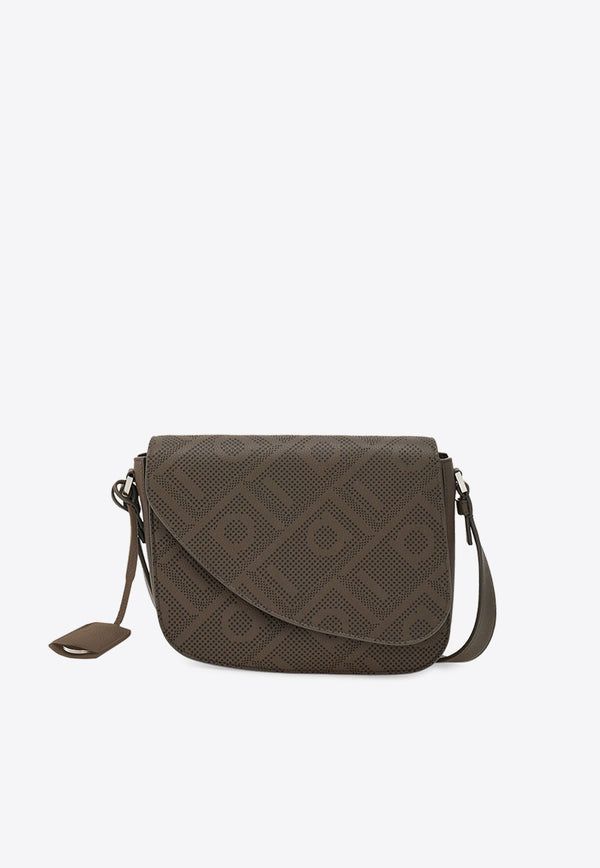 Ferragamo Small Fiamma Leather Messenger Bag Brown 241588 FIAMMA 782588 CONCRETE