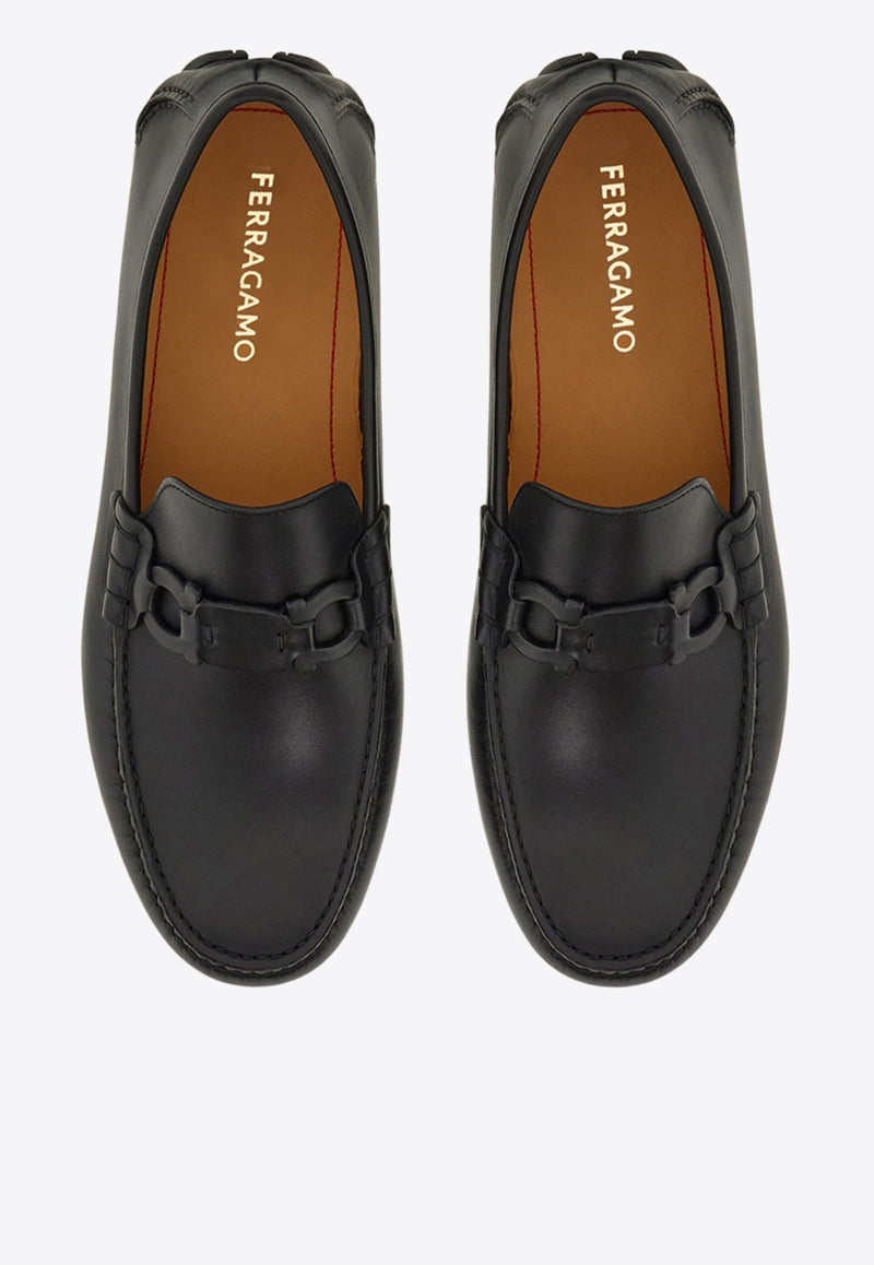 Ferragamo Byte Gancini Leather Loafers 029928 BYTE 782410 NERO Black
