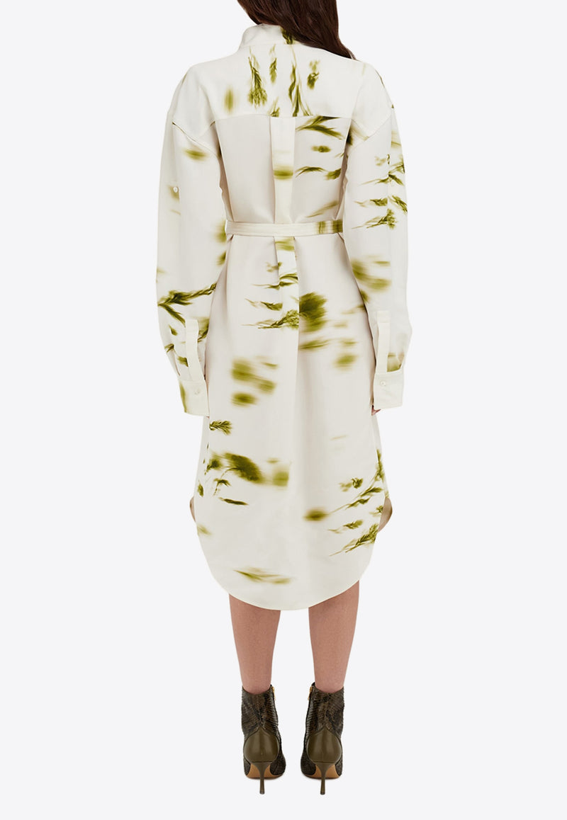 Ferragamo Blossom Print Midi Shirt Dress 13G595 A 781408 WHITE/OLIVE White