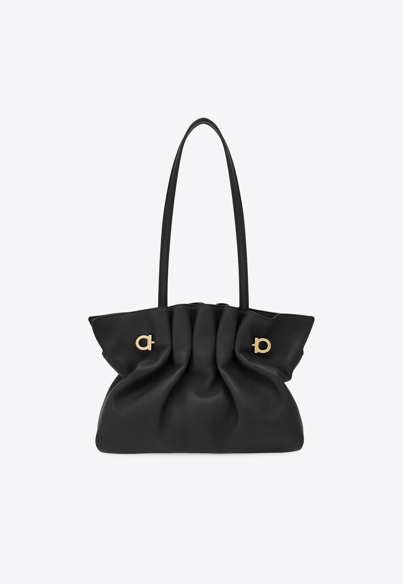 Ferragamo Small Pleated Nappa Leather Shoulder Bag Black 219959 SOFT SH S 783294 NERO