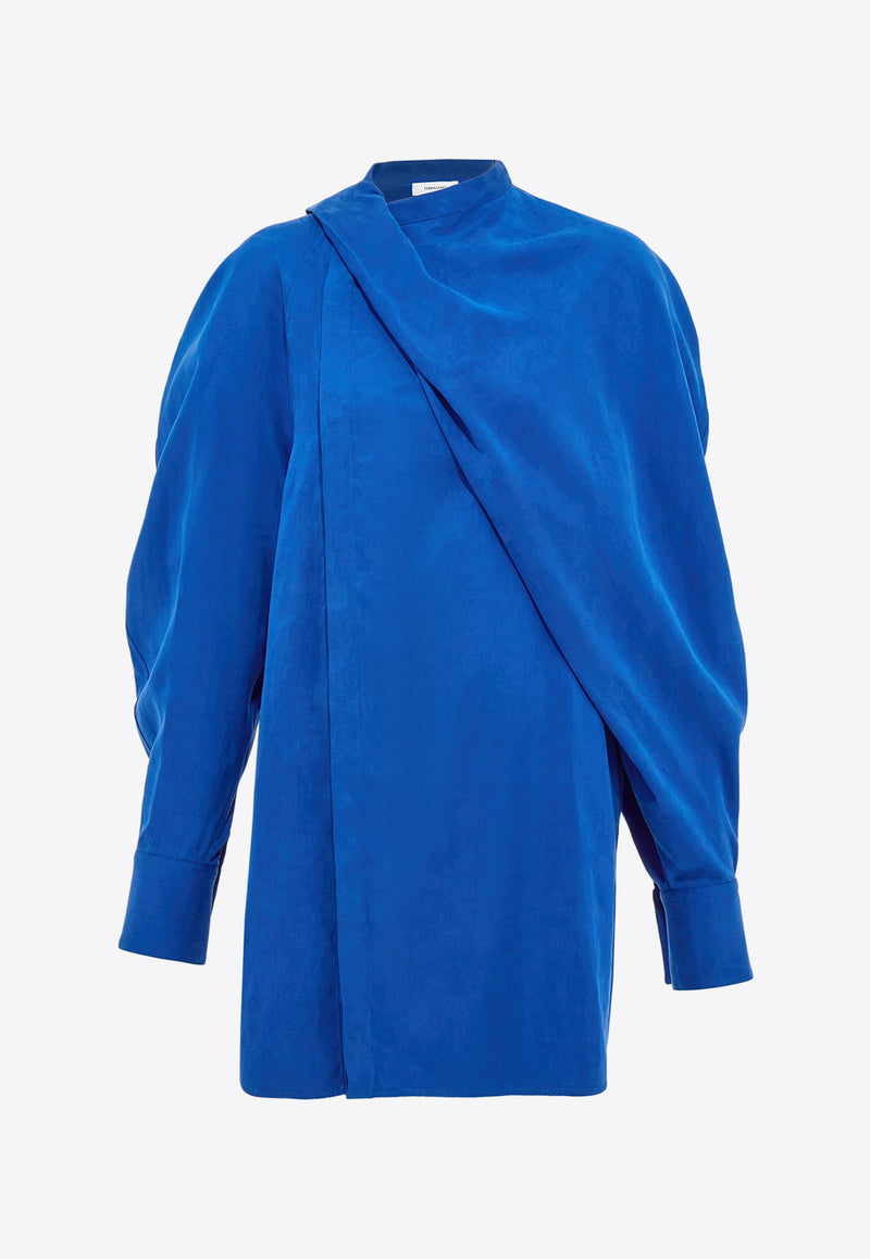 Ferragamo Long-Sleeved Asymmetric Wrap Shirt Blue 13G800 C 782809 KLEIN BLUE