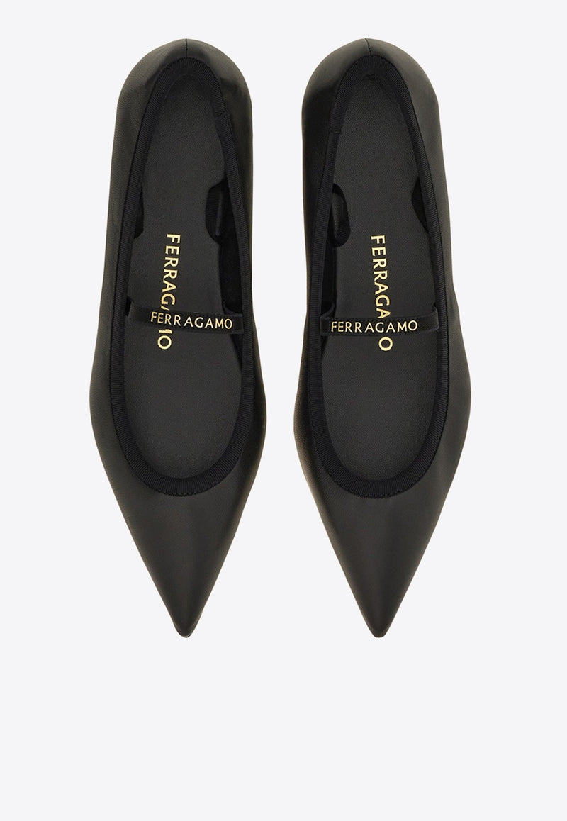 Ferragamo Carice Ankle Ribbon Ballet Flats 01K219 CARICE 782673 NERO Black