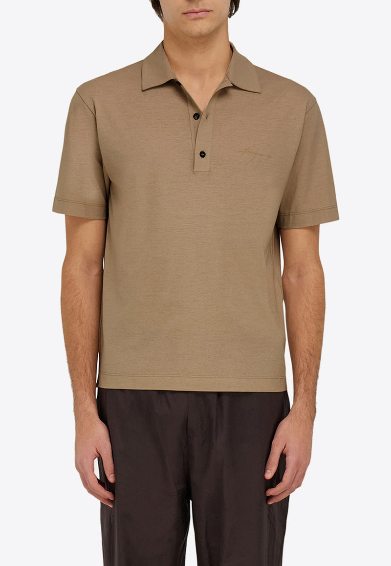 Ferragamo Logo Short-Sleeved Polo T-shirt 122709 H 782780 SAFARI Brown