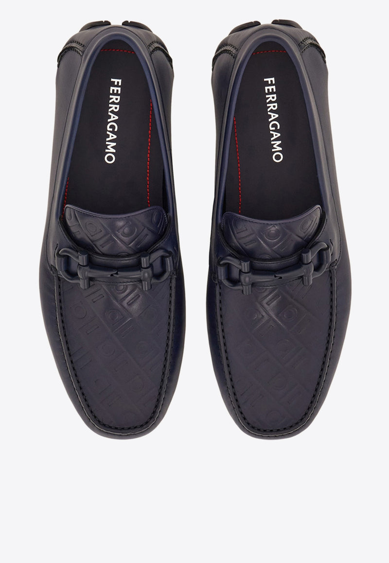 Ferragamo Parigi Gancini Leather Loafers 02C398 PARIGI NEW 778804 DARK BLUE Blue