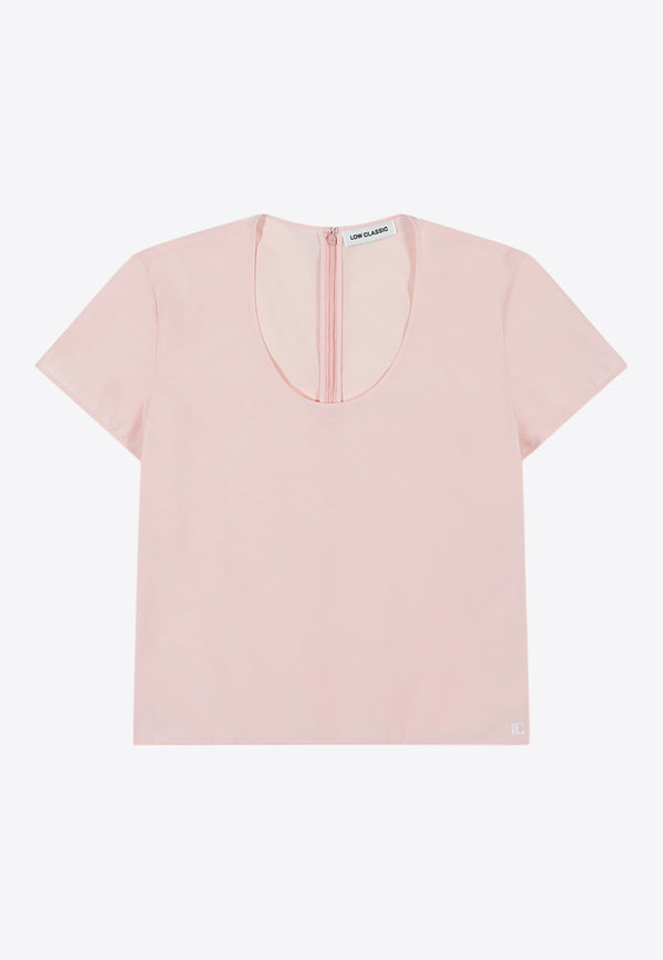 LOW CLASSIC U-neck Logo Blouse Pink LW251BL04LP_BABY PINK