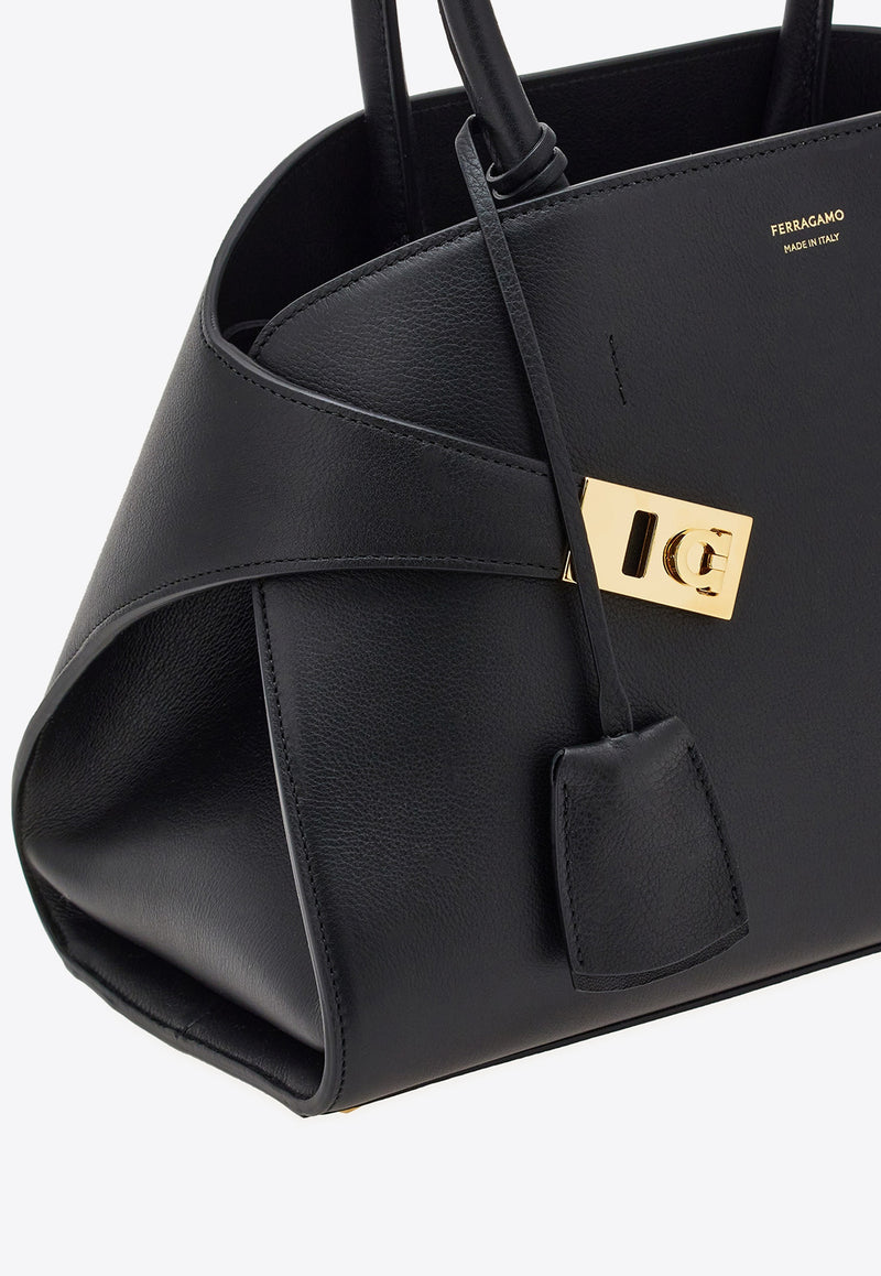 Ferragamo Medium Hug Leather Top Handle Bag Black 215608 HUG TH S 766758 NERO