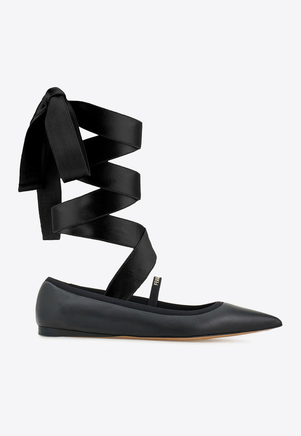 Ferragamo Carice Ankle Ribbon Ballet Flats 01K219 CARICE 782673 NERO Black
