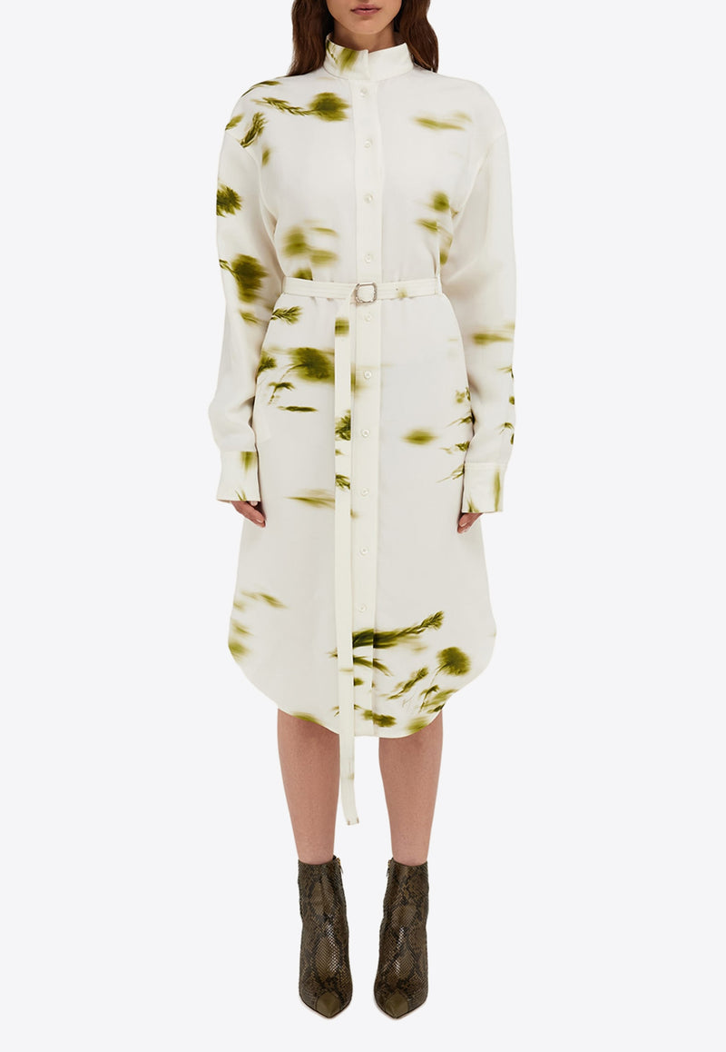 Ferragamo Blossom Print Midi Shirt Dress 13G595 A 781408 WHITE/OLIVE White