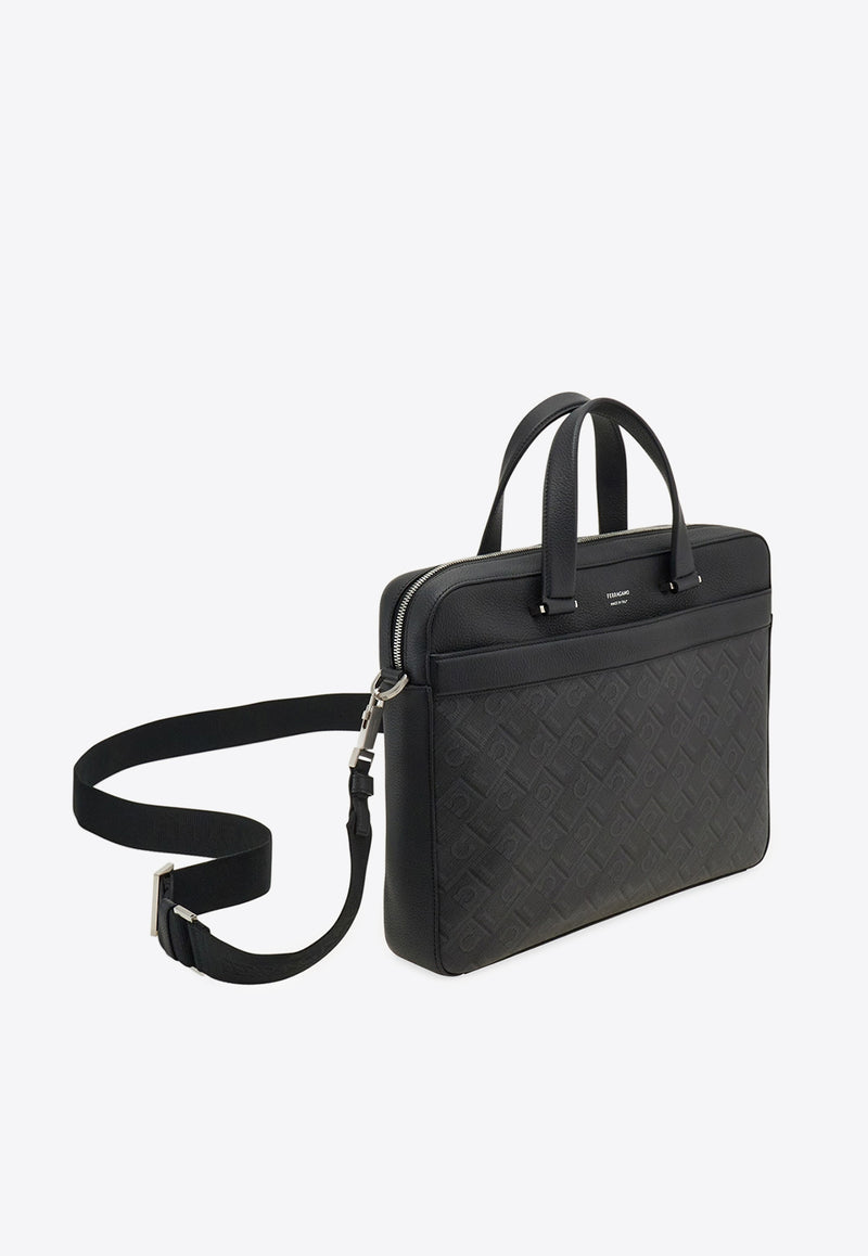 Ferragamo Monogram Jacquard Briefcase Black 241723 ALL OVER 781303 NERO GRI