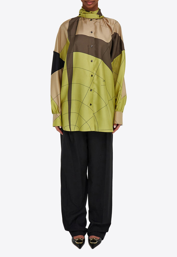 Ferragamo Parachute Pattern Silk Blouse Green 13H171 C 784130 LEMONGRASS/CON/SAF