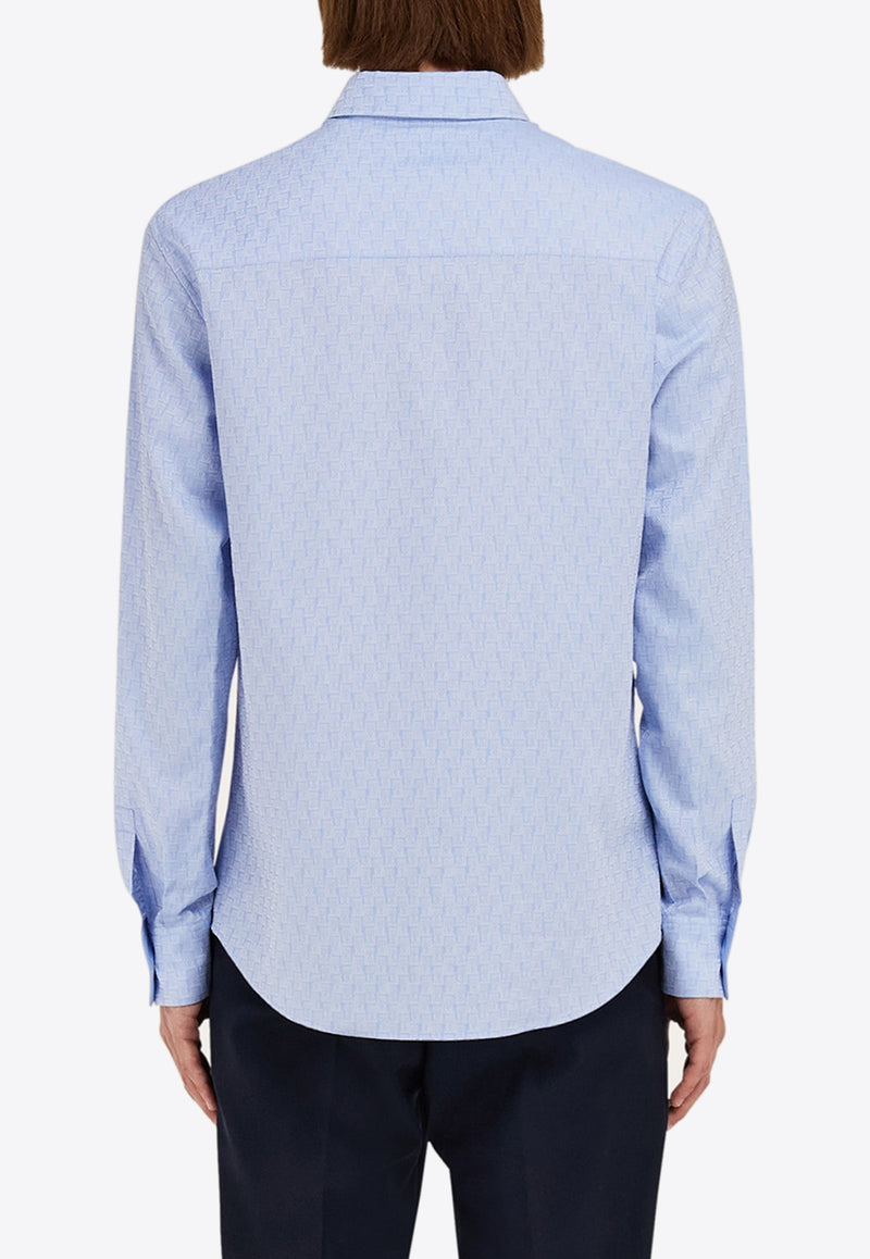Ferragamo Monogram Jacquard Button-Up Shirt Light Blue 144352 C 780414 OXFORD BLUE