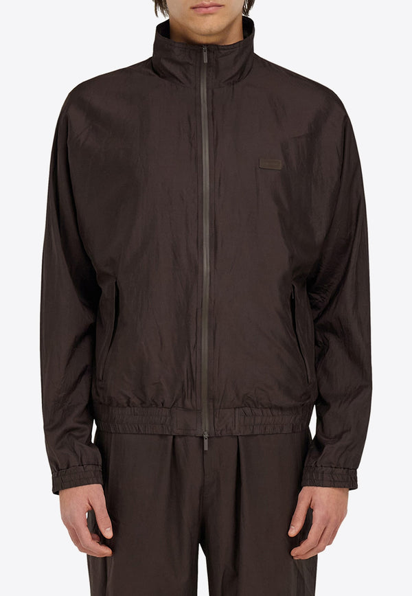 Ferragamo Logo Patch Zip-Up Jacket Brown 144447 B 782926 DARK EXPRESSO