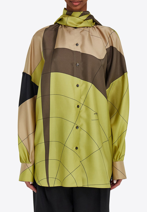 Ferragamo Parachute Pattern Silk Blouse Green 13H171 C 784130 LEMONGRASS/CON/SAF