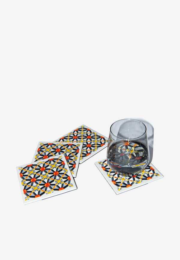 Stitch Oriental Leather Coasters - Set of 4 Multicolor EE1007O