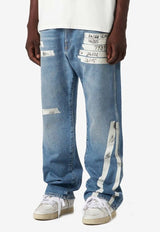 Tape Print Straight-Leg Jeans