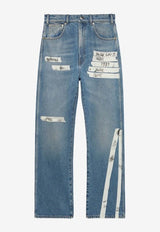 Tape Print Straight-Leg Jeans