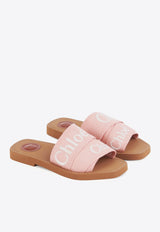 Chloé Woody Logo Embroidered Flat Slides Pink CHC23U188EF6K5 Light Rosewood