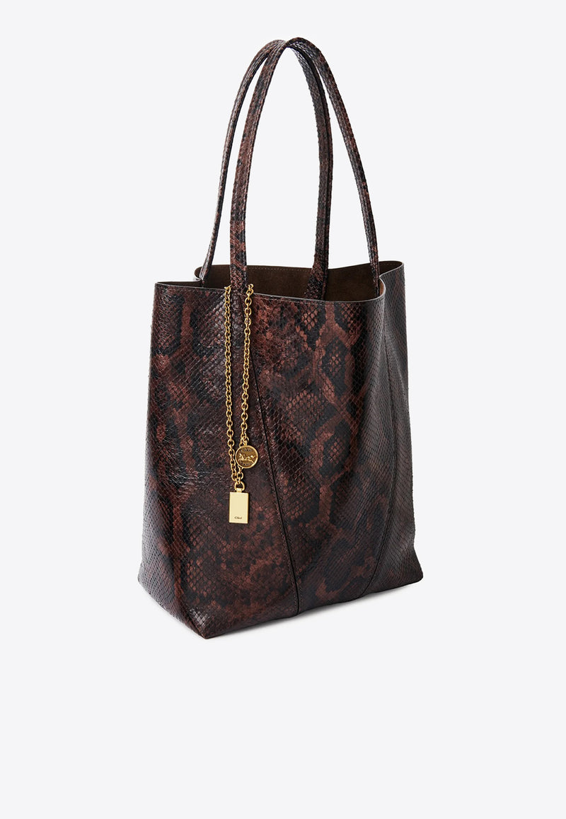 Chloé Spin Python-Print Leather Tote Bag Brown CH25US811P2025E Sooty Brown