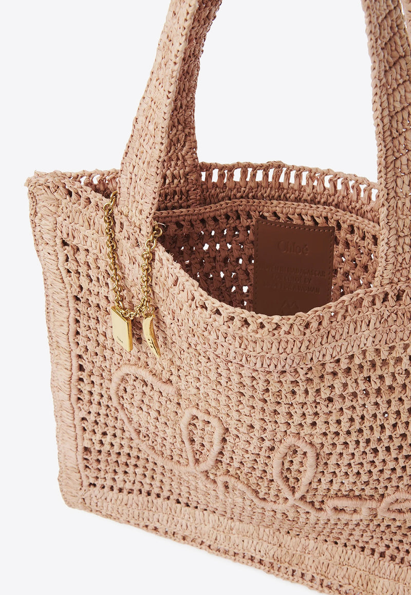Chloé Summer Banana Woven-Raffia Tote Bag Beige CH25US901P0824M Summery Beige