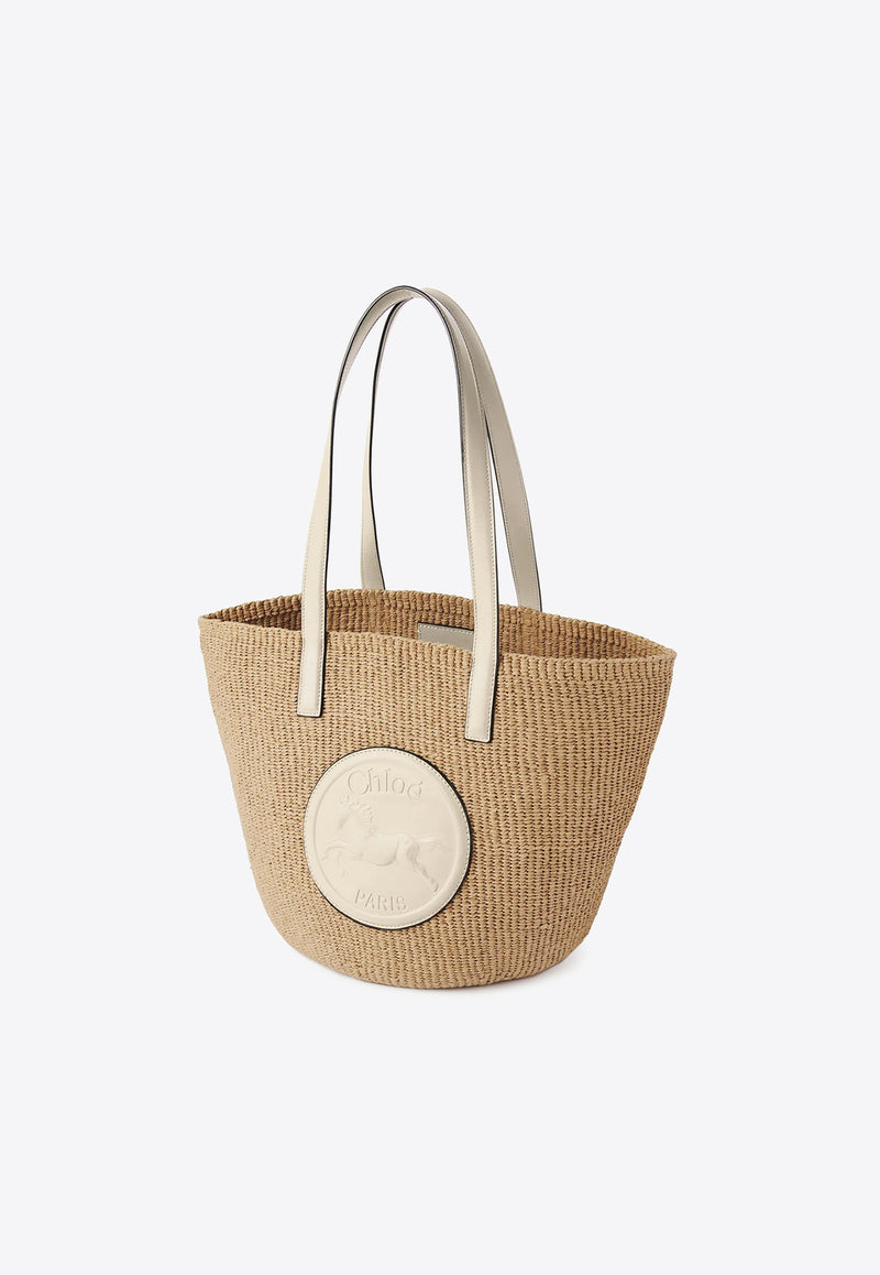 Chloé Large Horse Medal Woven Basket Bag Ivory CHC25SS591O8222J Deep Ivory