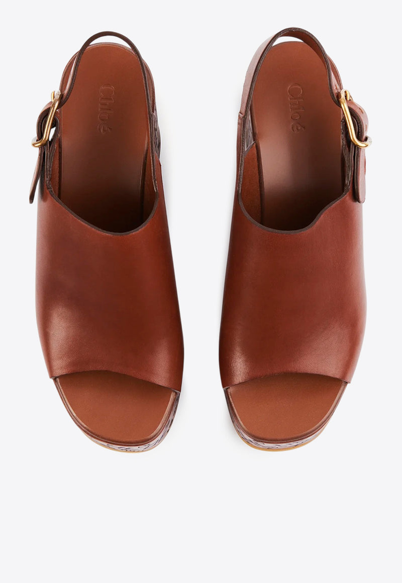Chloé Maxime 80 Leather Wedge Sandals Brown CHC25U10GLU27T Ginger Brown