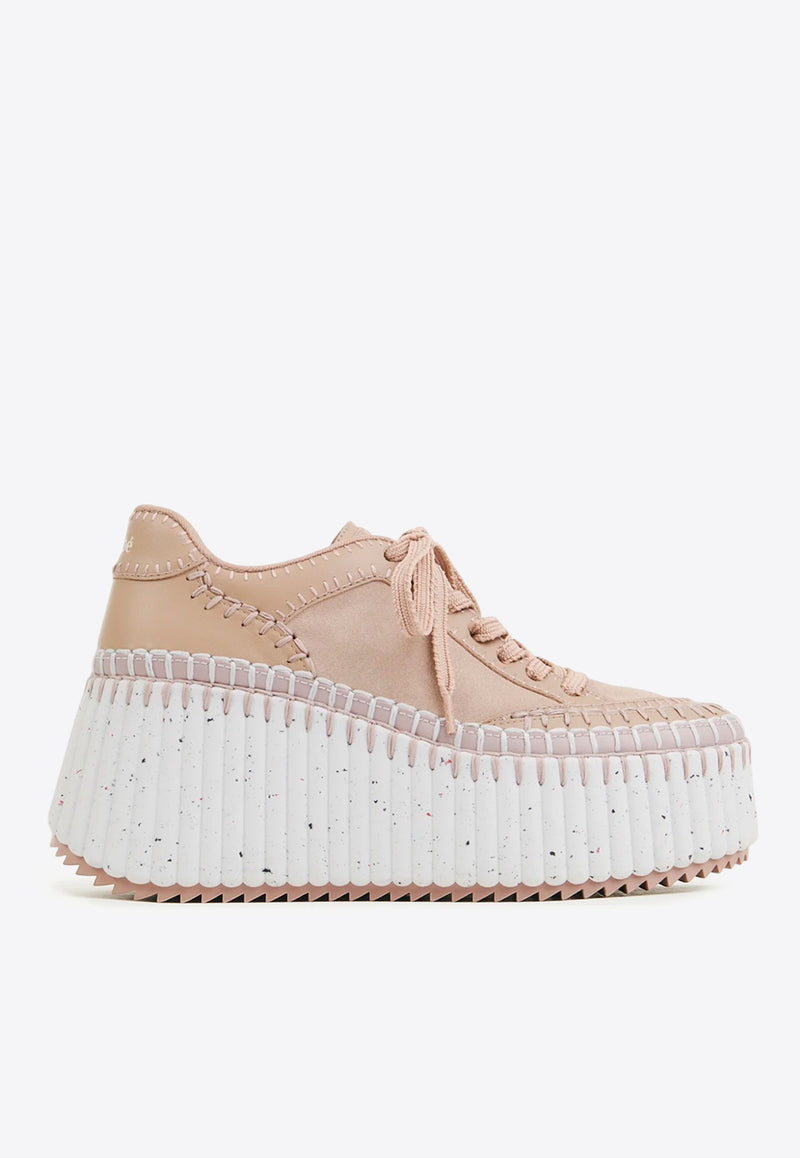 Chloé Nama Low-Top Wedge Sneakers Pink CHC24A02IMS6L6 Tan Rose