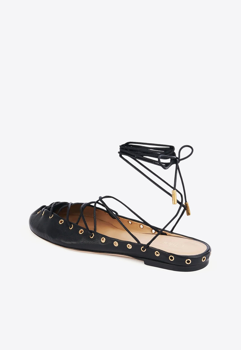 Chloé Ghillies Lace-Up Ballet Flats Black CHC25U10BRI001 Black
