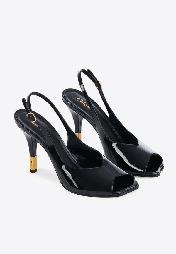 Chloé Flower 95 Patent Leather Slingback Sandals Black CHC25U09OSG001 Black