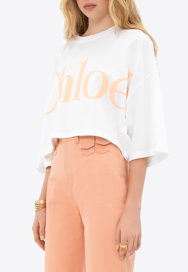Chloé Logo Print Oversized Cropped T-shirt White CH25UJH09183101 White