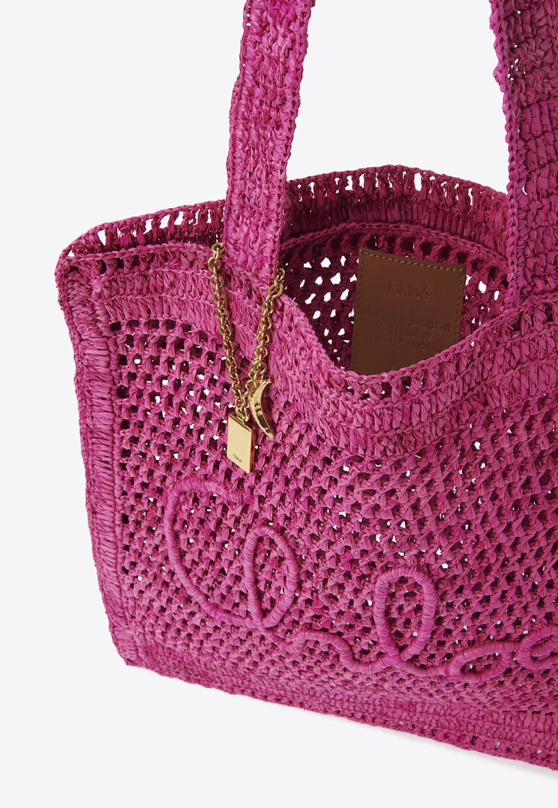 Chloé Summer Banana Woven-Raffia Tote Bag Fuchsia CH25US901P086P1 Fuchsia Rose
