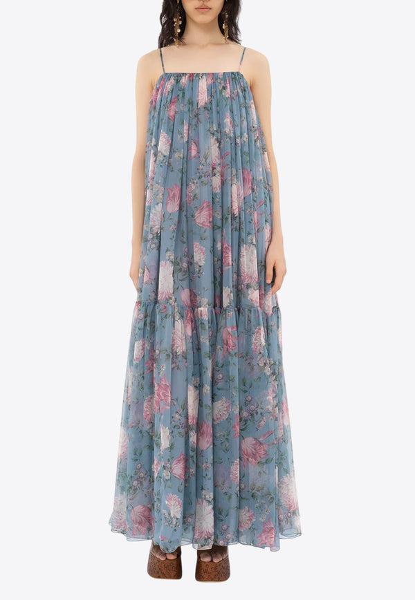 Chloé Peonies Print Sleeveless Maxi Dress Blue CH25URO55459468 Grizzled Blue