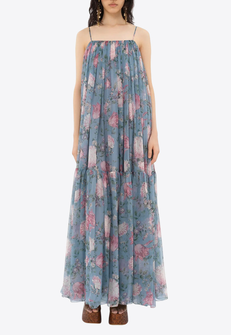 Chloé Peonies Print Sleeveless Maxi Dress Blue CH25URO55459468 Grizzled Blue