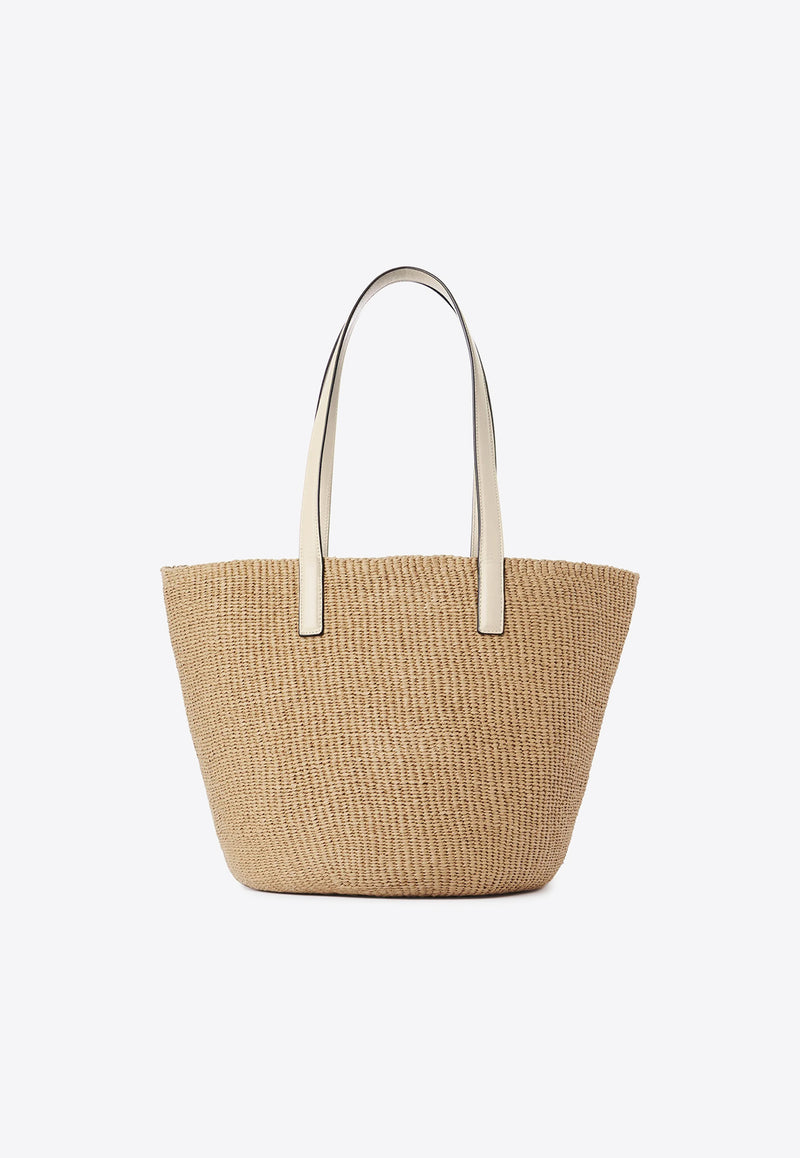 Chloé Large Horse Medal Woven Basket Bag Ivory CHC25SS591O8222J Deep Ivory