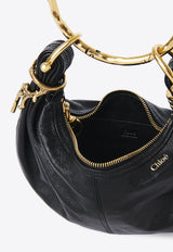 Chloé Mini Bracelet Grained Leather Hobo Bag Black CH25US623P58001 Black