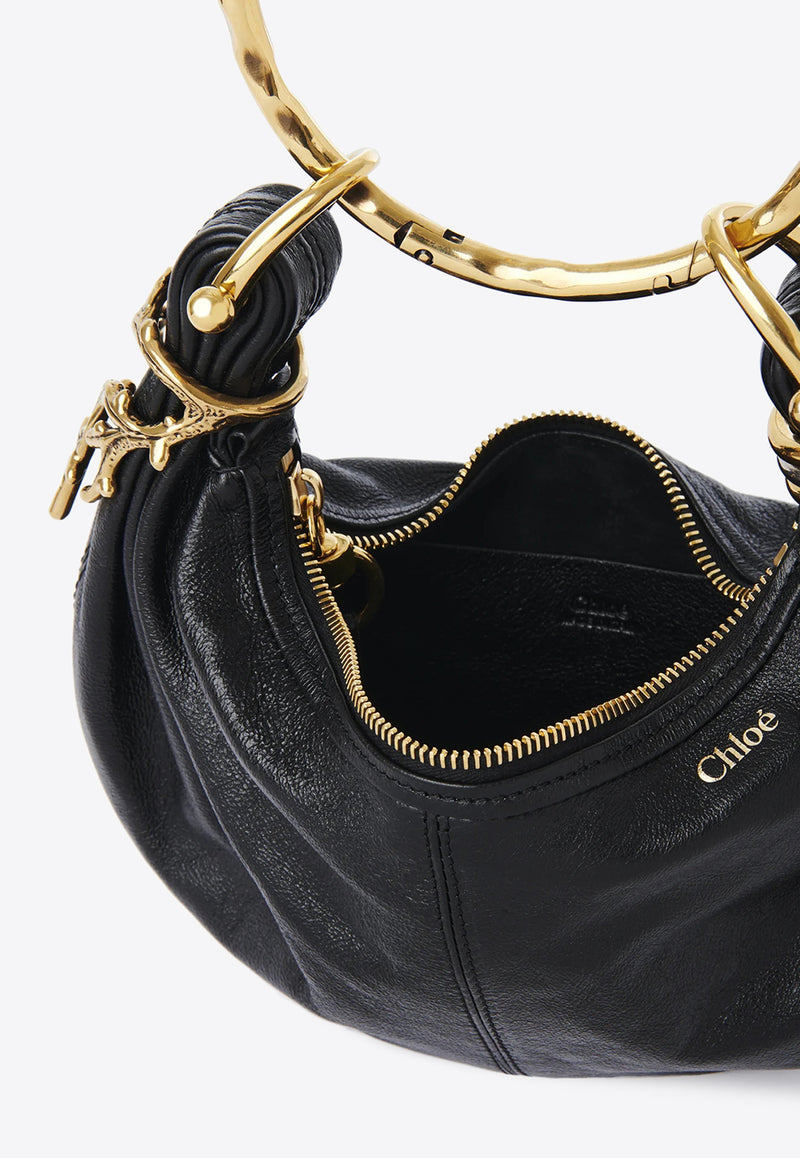 Chloé Mini Bracelet Grained Leather Hobo Bag Black CH25US623P58001 Black